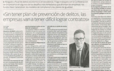 El diario El Progreso se hace eco del acuerdo entre Frago & Suárez y la Confederación de Empresario de Lugo (CEL)